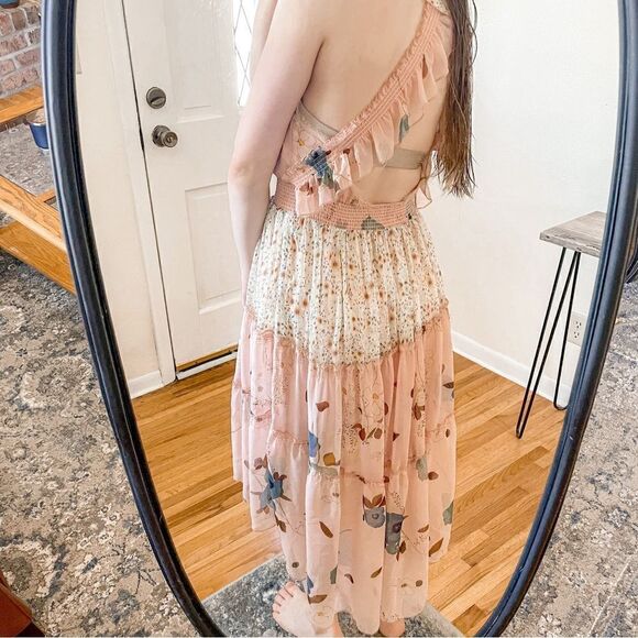 Free People Floral Skies Hi-Low Ruffle Midi Dress S - Picture 5 of 9